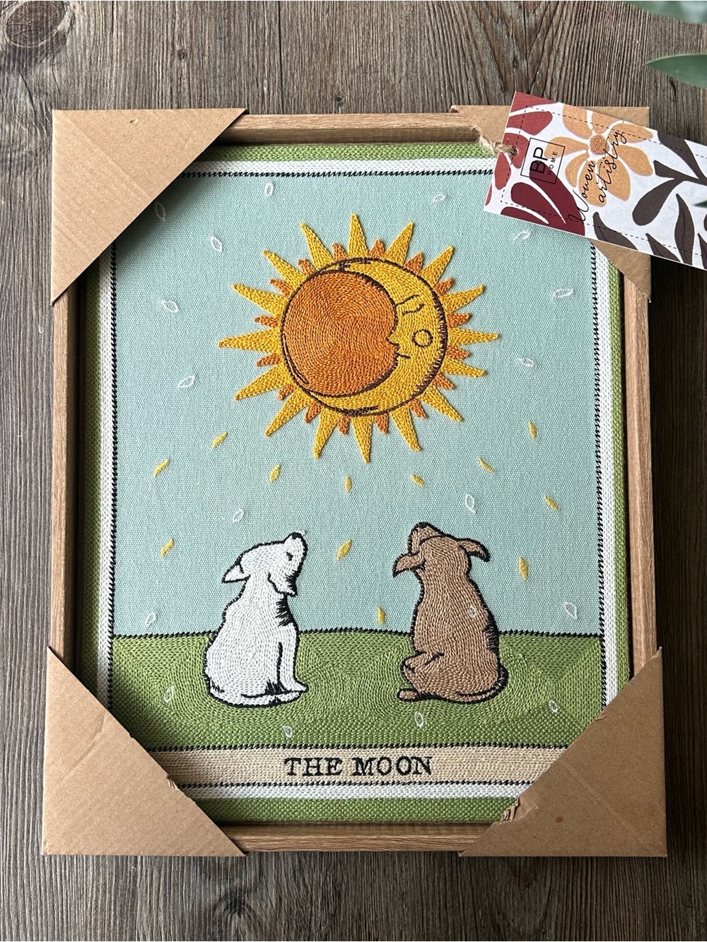 NEW BP Home Textile Embroidery Woven Wall Art THE MOON Tarot Dogs Howling